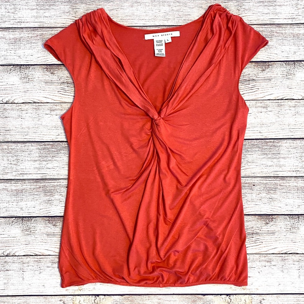 Max Studio Twist Front Top, Coral, Size Large